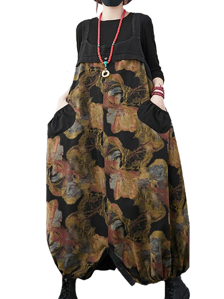 Amax luluE Spring Females Fashion Denim Overalls Vintage Loose Jeans Ladies Printed n Casual Pants Harajuku Trousers 260714banjia