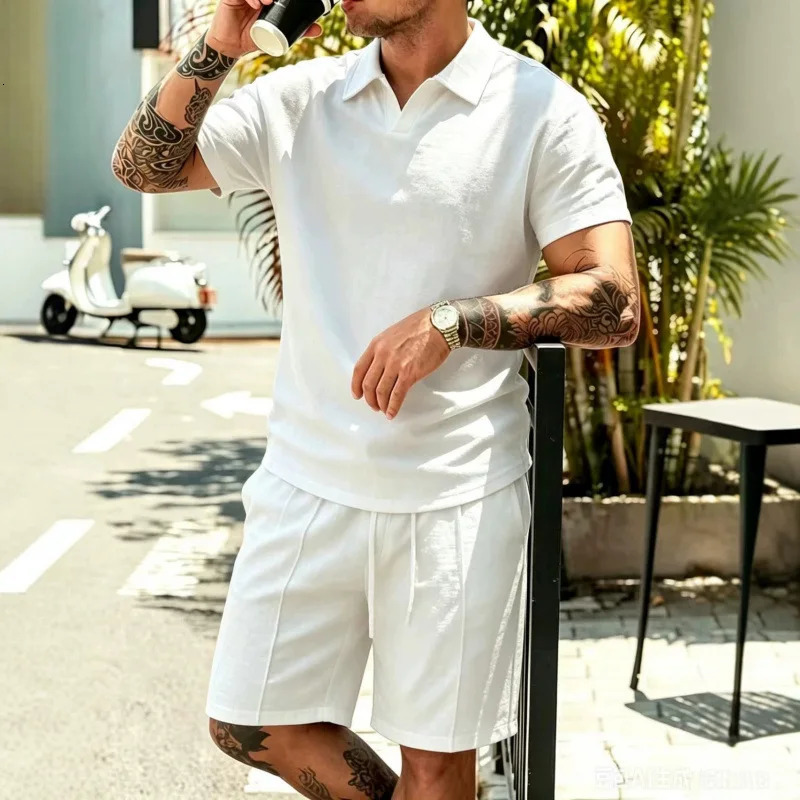 summer mens solid-color casual mixed-pattern short-sleeved clothing sets from Europe and America 260714 - view 4
