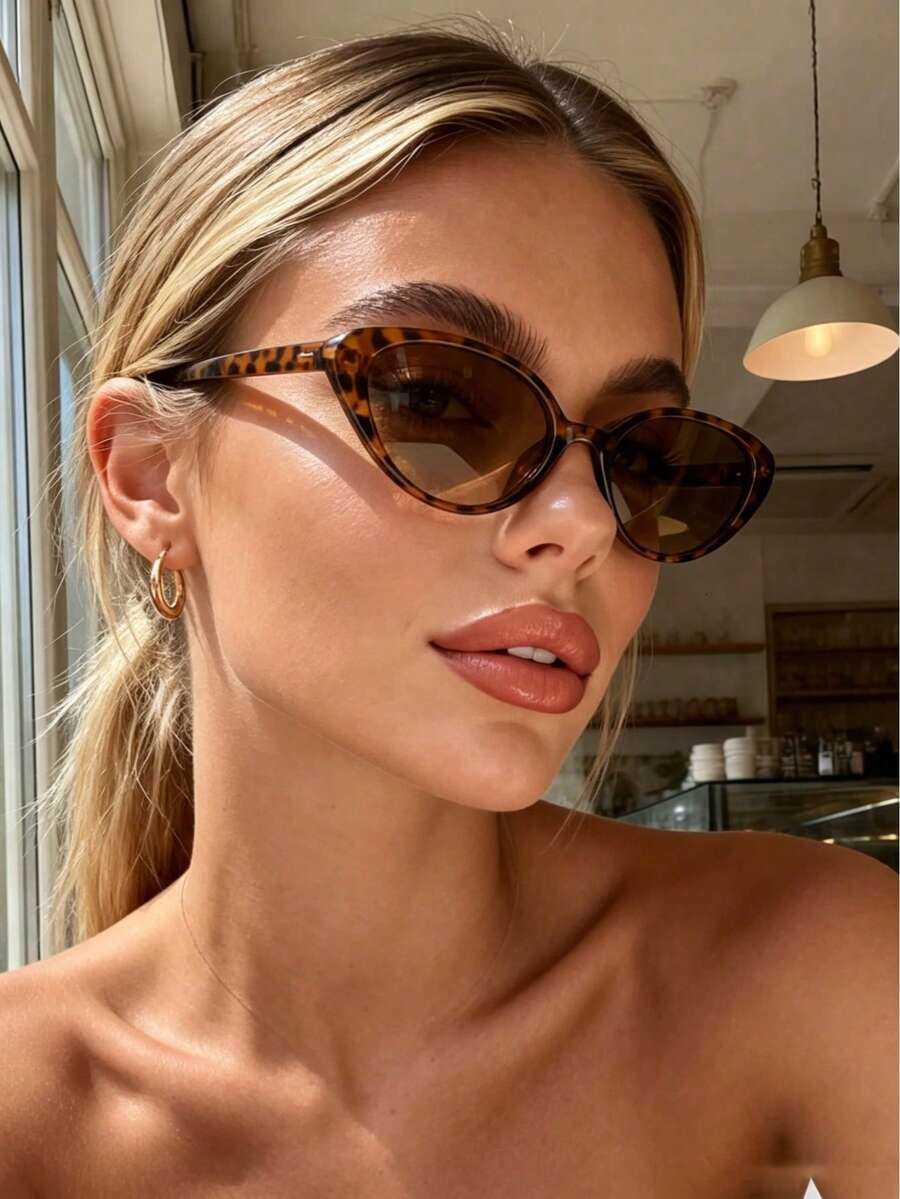 1 Pair Unisex Leopard Print Cat Eye Bohemian Style Fashion Glasses Suitable For Vacation Travel Beach Elegant DesignFashion Decorative GlassesVacatio  - view 3