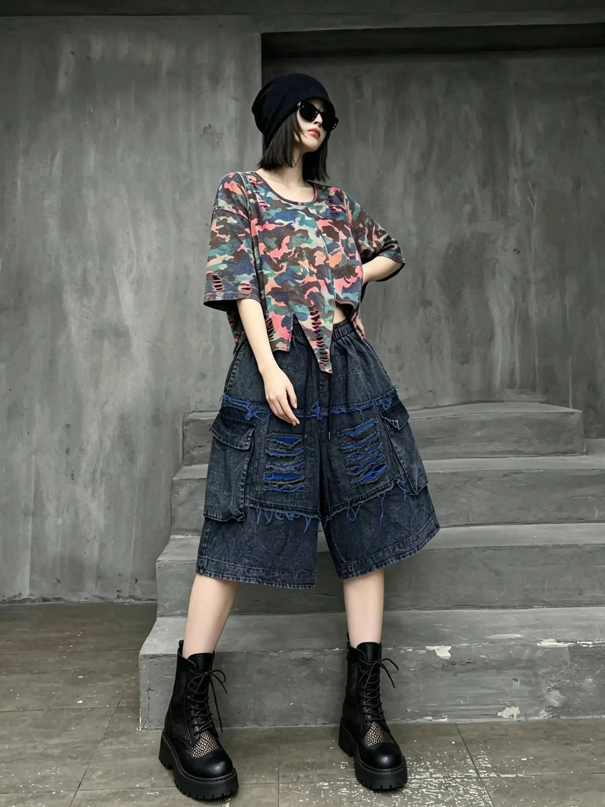 Unique Fashion Denim Jean Cropped Wideleg Summer LX6048 260714banjia