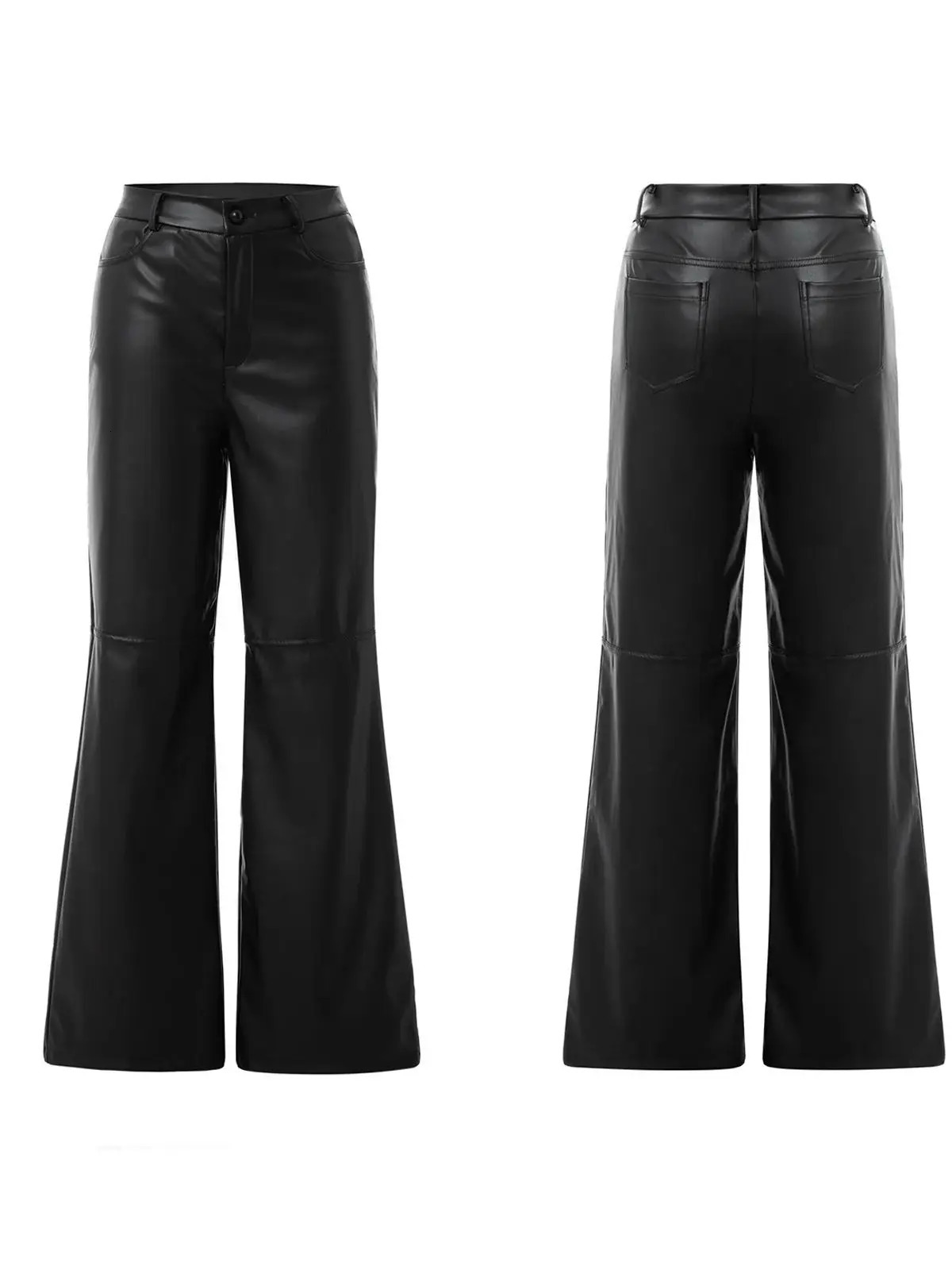 Women PU Leather Pants Solid Color High Waist Straight Trousers Street Casual Pant 260714banjia