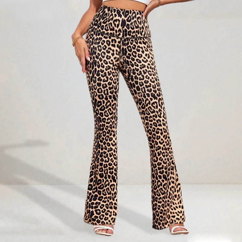 Women Leopard Print Wideleg Yoga Leggings High Waist Hip Lift Breathable Sports Flared Trousers Running Gym Fitness Pants 260714banjia