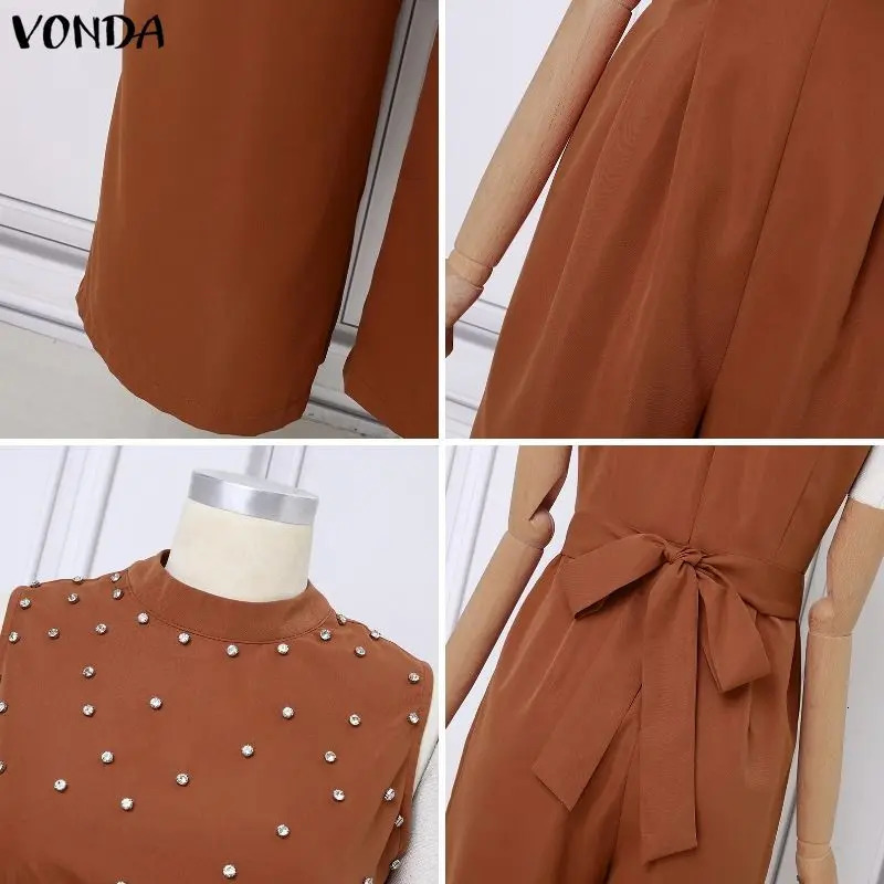 Summer Sleeveles Jumpsuits Fashion VONDA Solid Color Wide Leg Pants OL Work Party Overalls Playsuits Streetwear 260714banjia