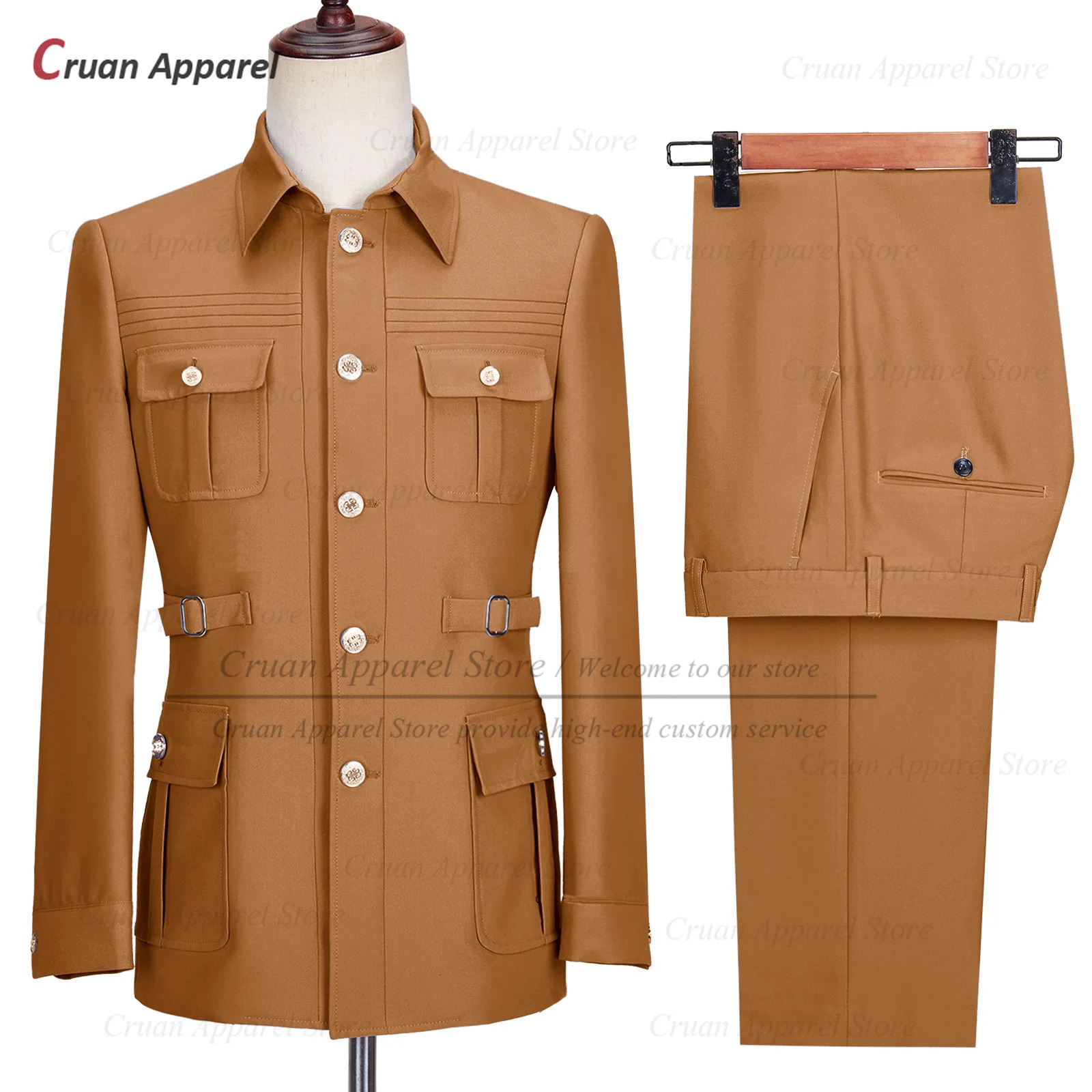 y Dinner Stand Collar Blazer Pants 2 Pieces Fashion Chinese Tunic Suit Wedding Men Suit Set Slim fit Groomsman Groom Tuxedo 260714 - view 3