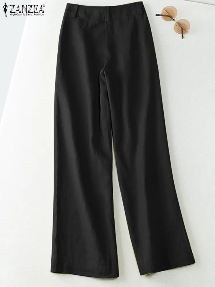 ZANZEA 2026 Spring Summer Cotton Linen Pant Long Trousers Wide Leg Plain Holiday Casual Streetwear Fashion Bottoms 260714banjia