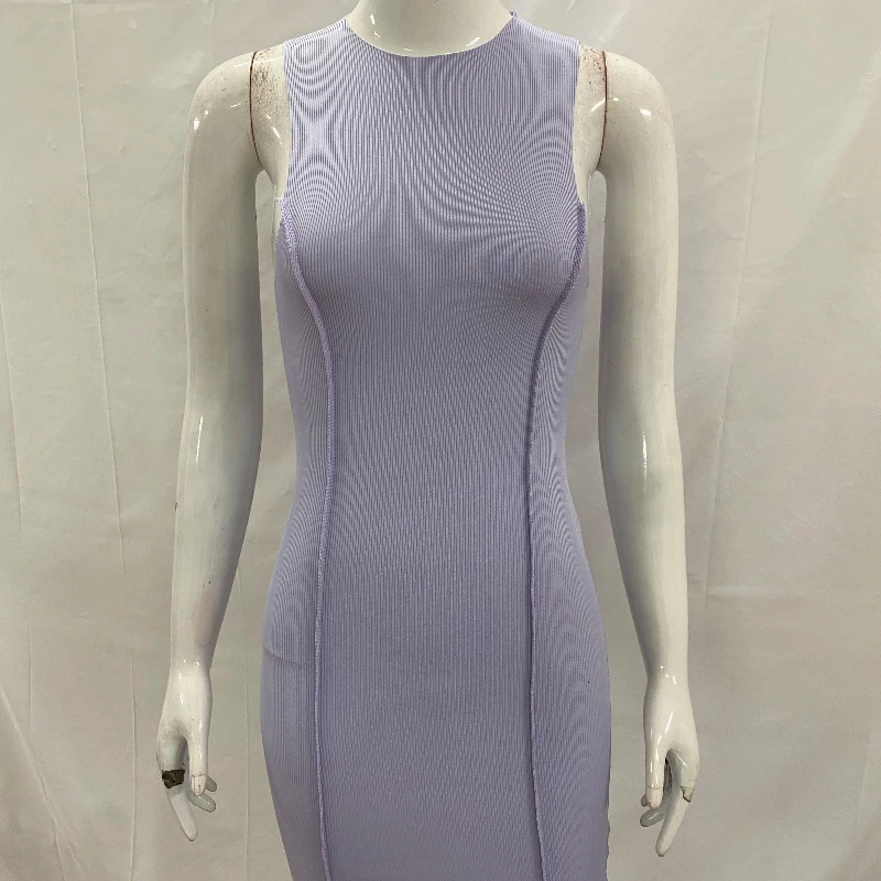 European American Summer Reverse Stitching Round Neck Sleeveless Solid Color Tightfitting Sexy Hip Hugging Dres Clothing 260714banjia