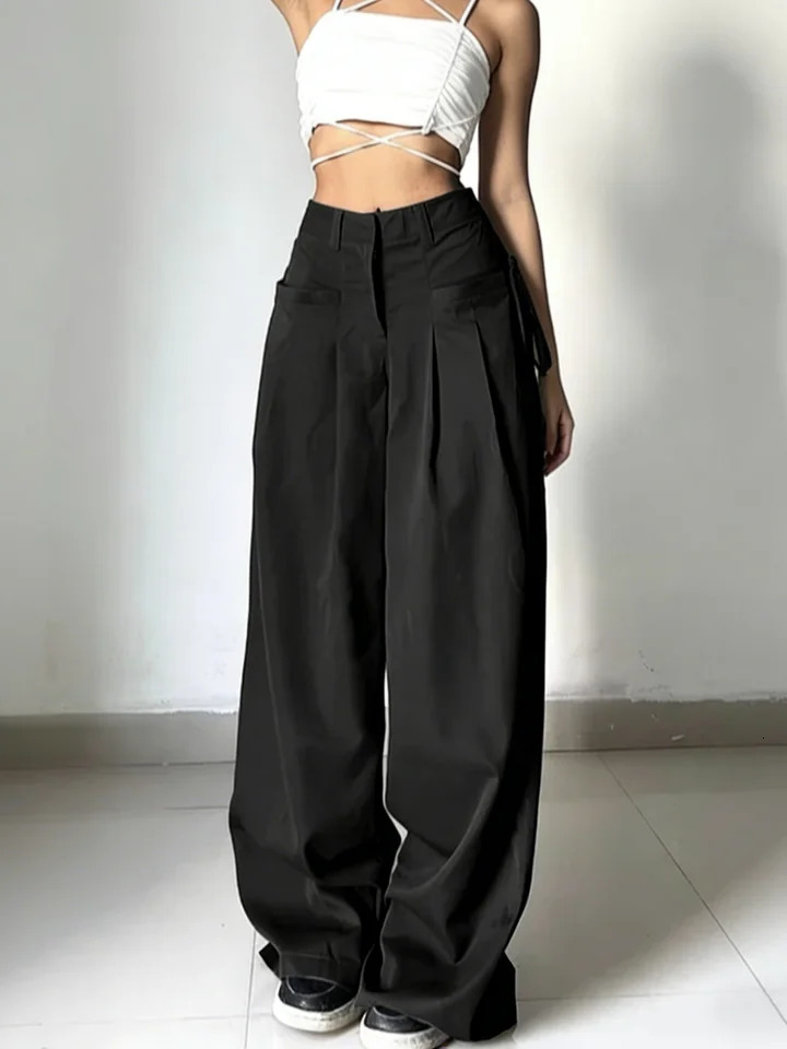 Office Chic High Waist Wide Leg Suit Pants Loose Fit Casual Trousers for Commute 260714banjia