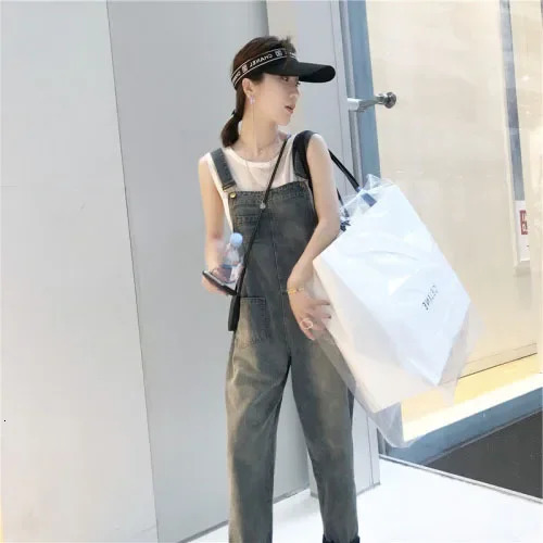 Casual High Waist Denim Overalls for Women AntiAging Dad Style Spring Loose Fit Hole n Korean Version Jeans Rompers 260714banjia