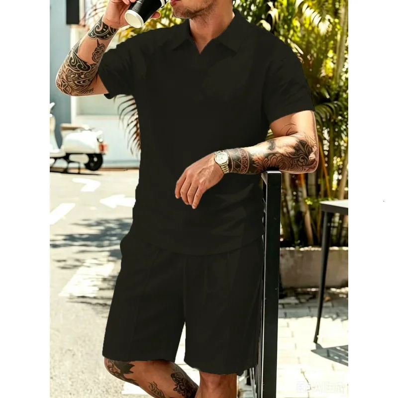 summer mens solid-color casual mixed-pattern short-sleeved clothing sets from Europe and America 260714 - view 6