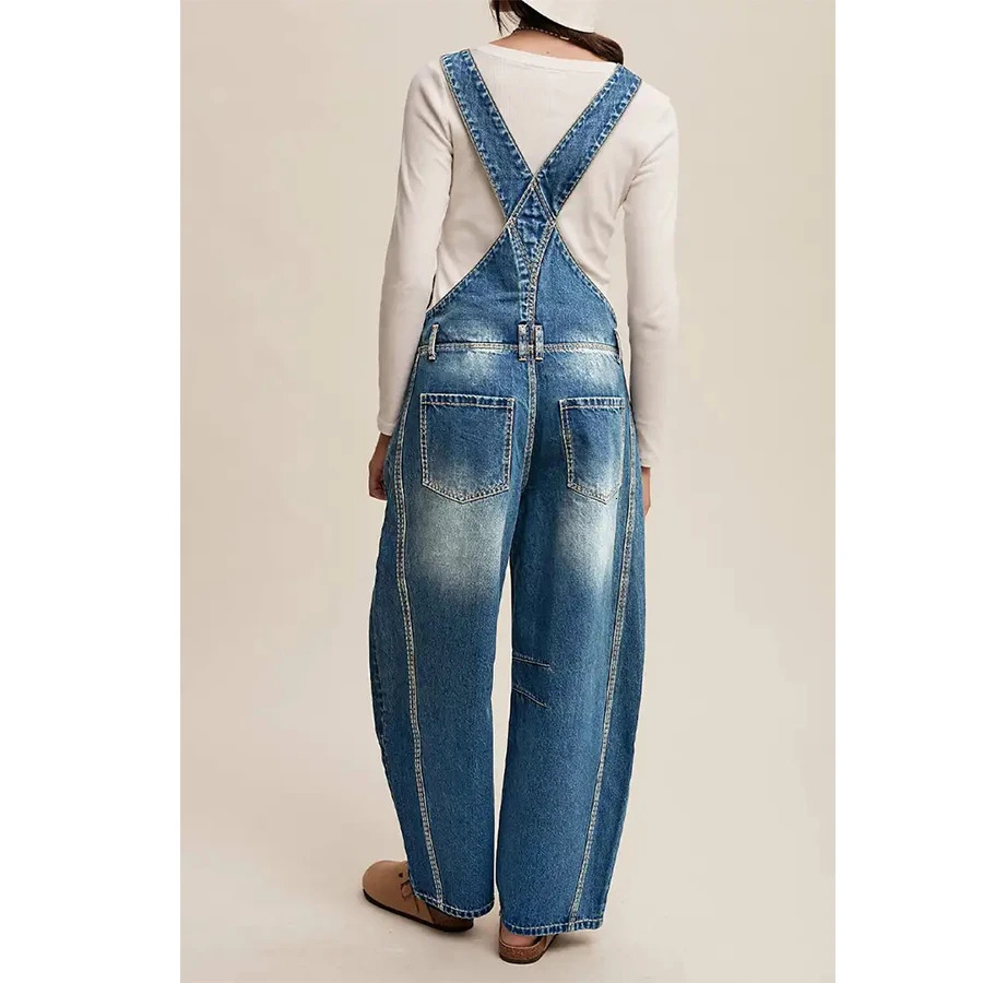 Womens Casual Style Denim Overalls HighWaist WideLeg Fit Gradient Wash MultiPocket Everyday Versatile Pants 260714banjia - view 3