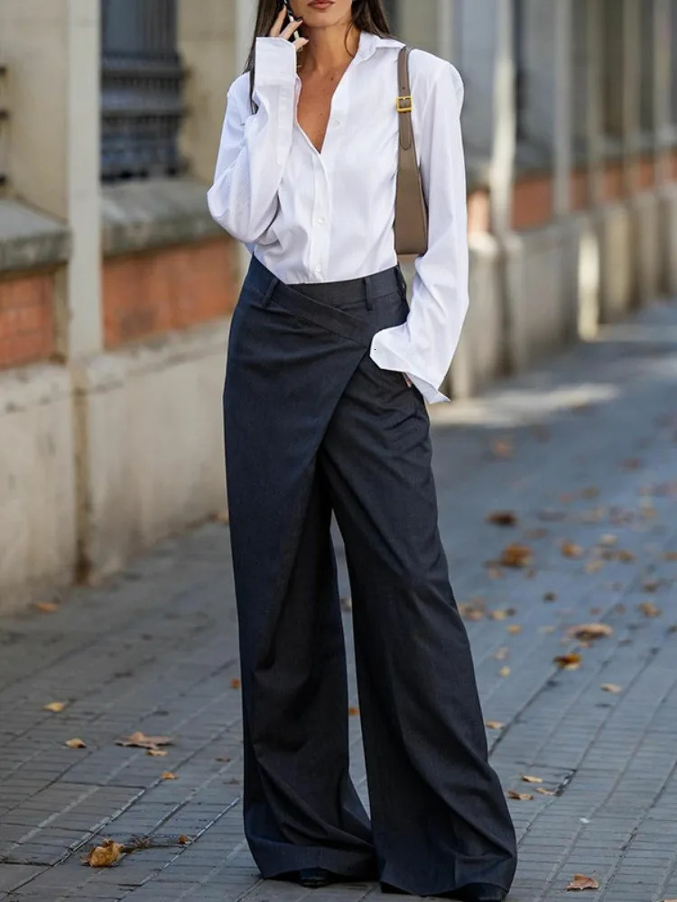 Bonboho Womens Solid Color Pants 2025 Summer High Waist Asymmetric Wide Leg Trousers Casual Streetwear 260714banjia