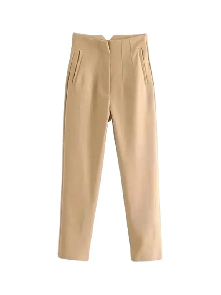High Waist Solid Pants for Women Casual Basic Ankle Trousers with Pockets Zipper Fly Office Wear Pantalones Mujer 260714banjia