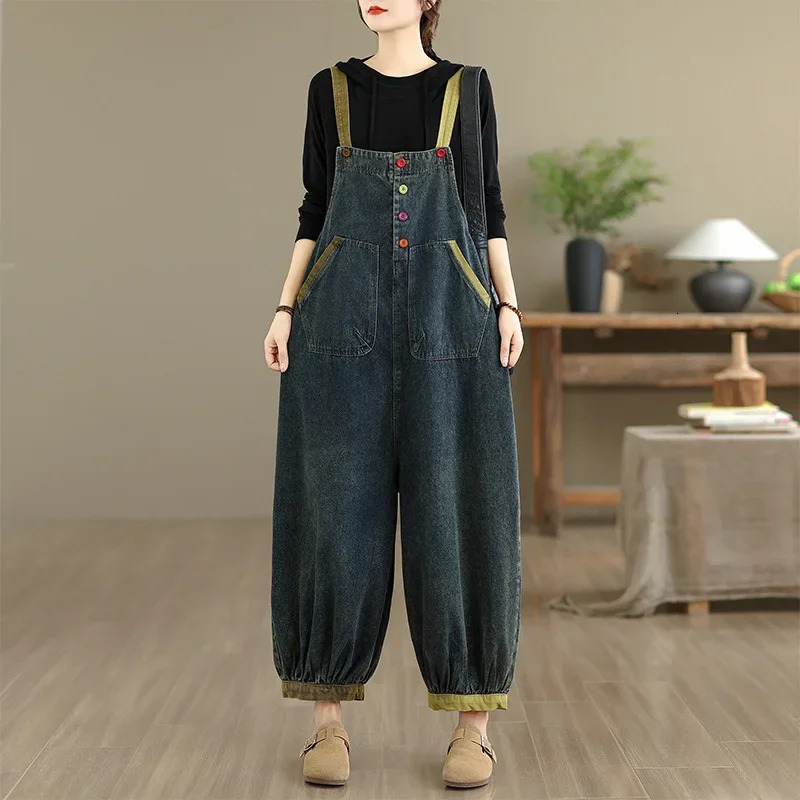 Fall Style Casual Large Size Artistic Denim NinePiece Bib Overall Thickened Jeans Pants No Decoration Origin China 260714banjia