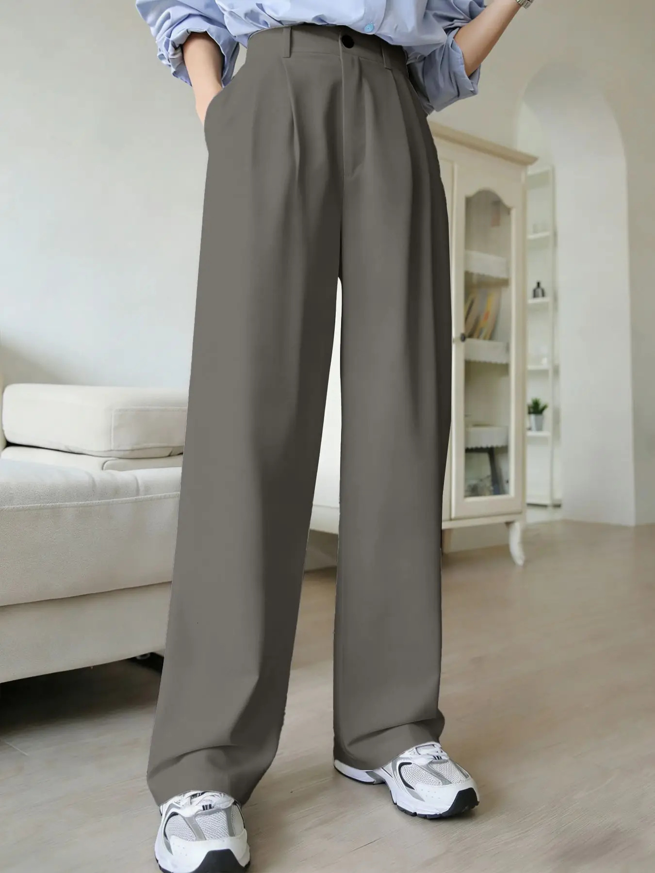 2026 Arrival White High Waist Wide Leg Pants for Women Elegant Office Lady Straight Trousers Casual 260714banjia - view 6