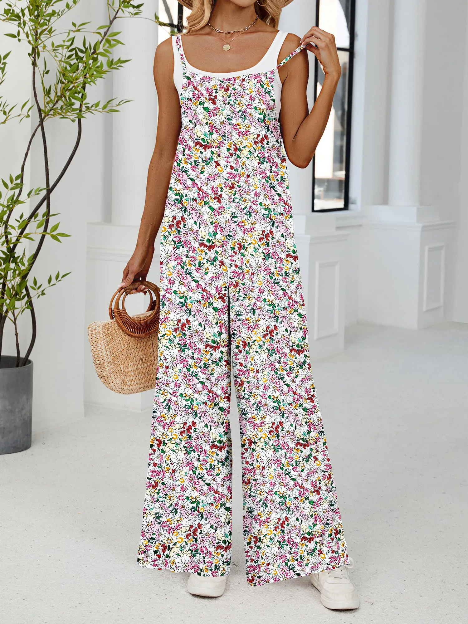 2025 Womens High Waist Floral Jumpsuit Adjustable Straps Romper Summer Sexy Outfit American Style Sleeveless Casu 260714banjia