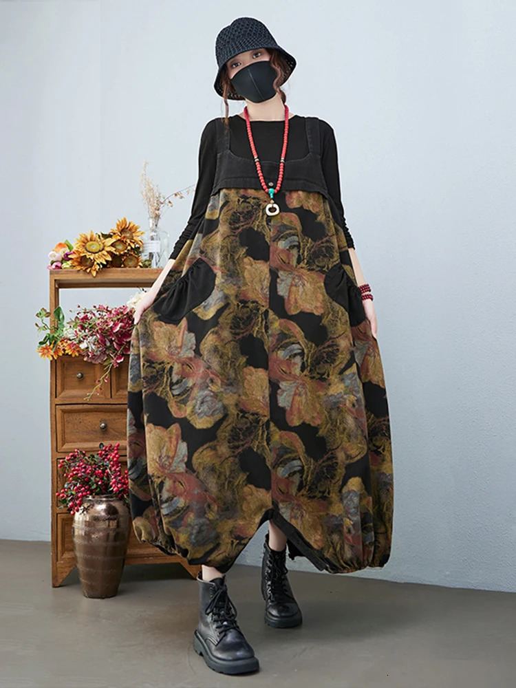 Amax luluE Spring Females Fashion Denim Overalls Vintage Loose Jeans Ladies Printed n Casual Pants Harajuku Trousers 260714banjia - view 3