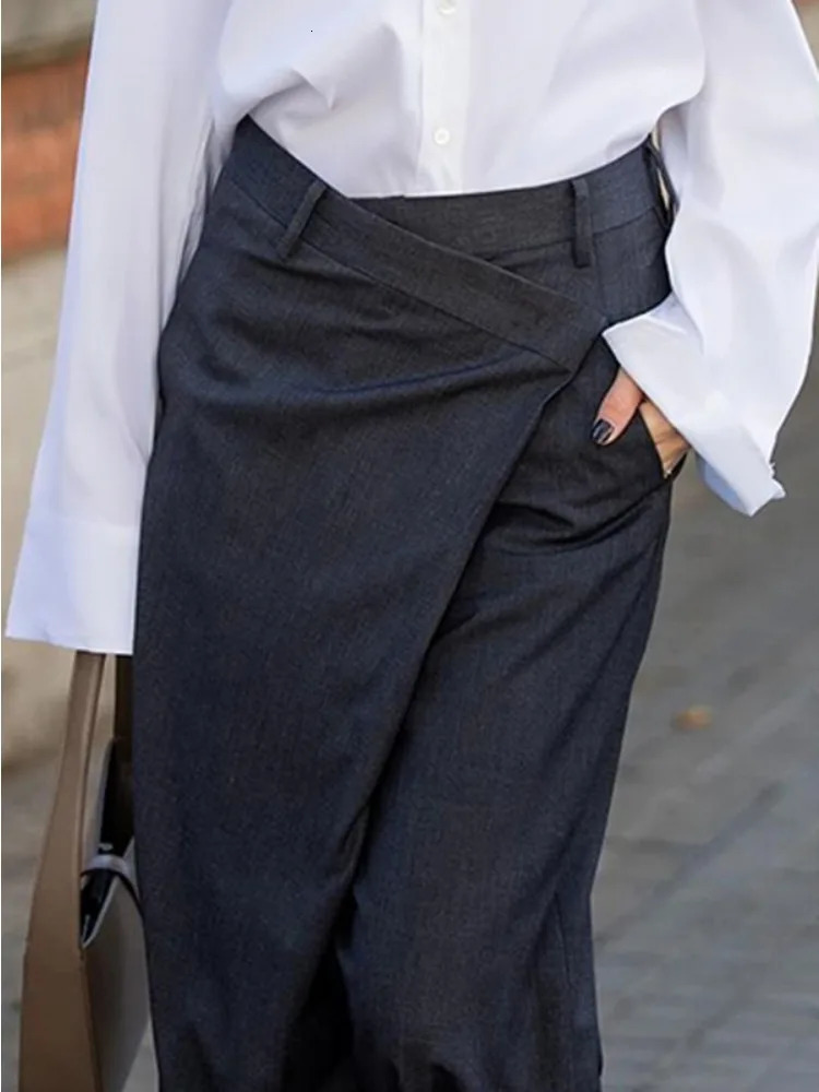 Bonboho Womens Solid Color Pants 2025 Summer High Waist Asymmetric Wide Leg Trousers Casual Streetwear 260714banjia