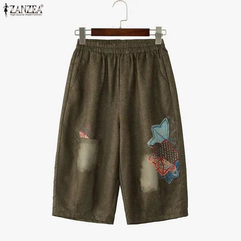 Womens Harem Trousers Patchwork Elastic Waist CalfLength Pants 2026 ZANZEA Vintage Casual Printed Denim Summer s Oversize 260714banjia
