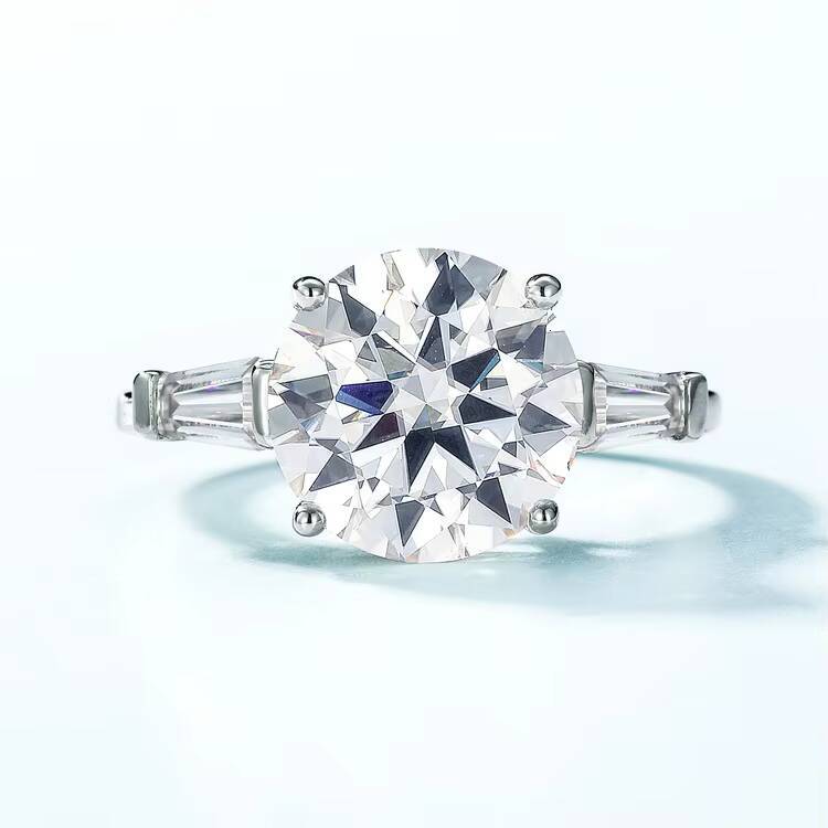 S925 Sterling Silver Round Moissanite Engagement Ring 6 Prong Pav Band Classic Luxury Bridal Wedding Ring for Women - view 4