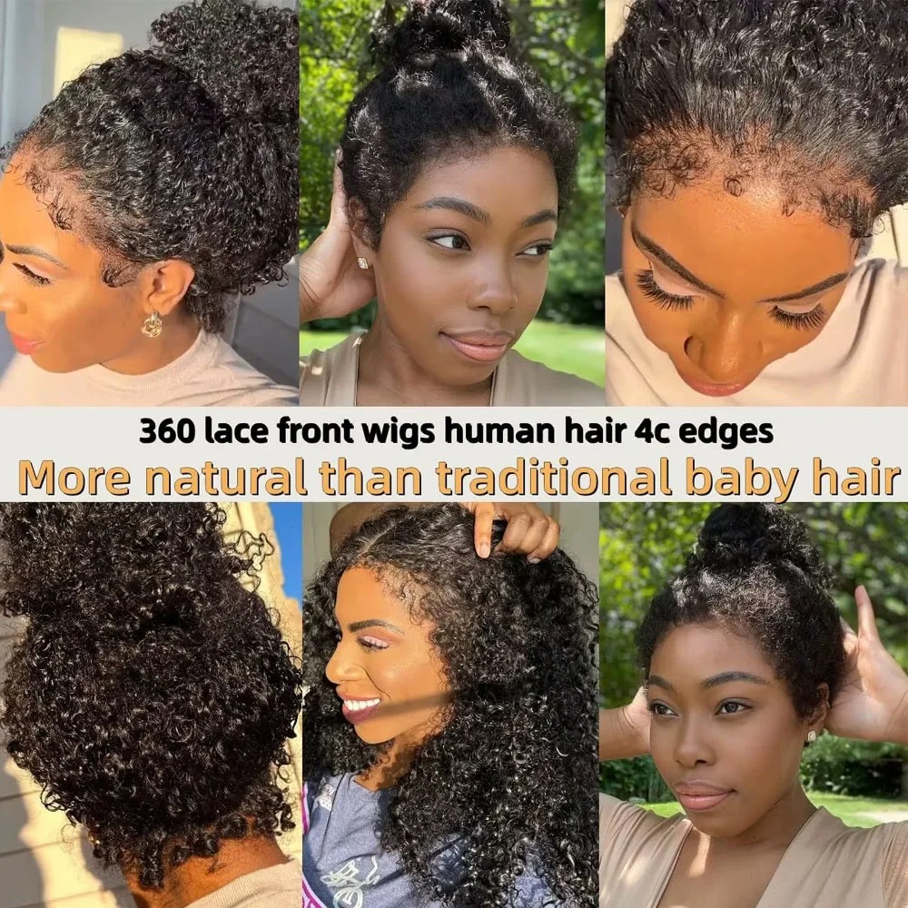 4C kinky Edges Invisible Drawstring 360 Full 13x6 HD Lace Front Wigs Human Hair Wigs With Kinky Curly Wear And Go Around Glueless Wigs Human Hair For  - view 8
