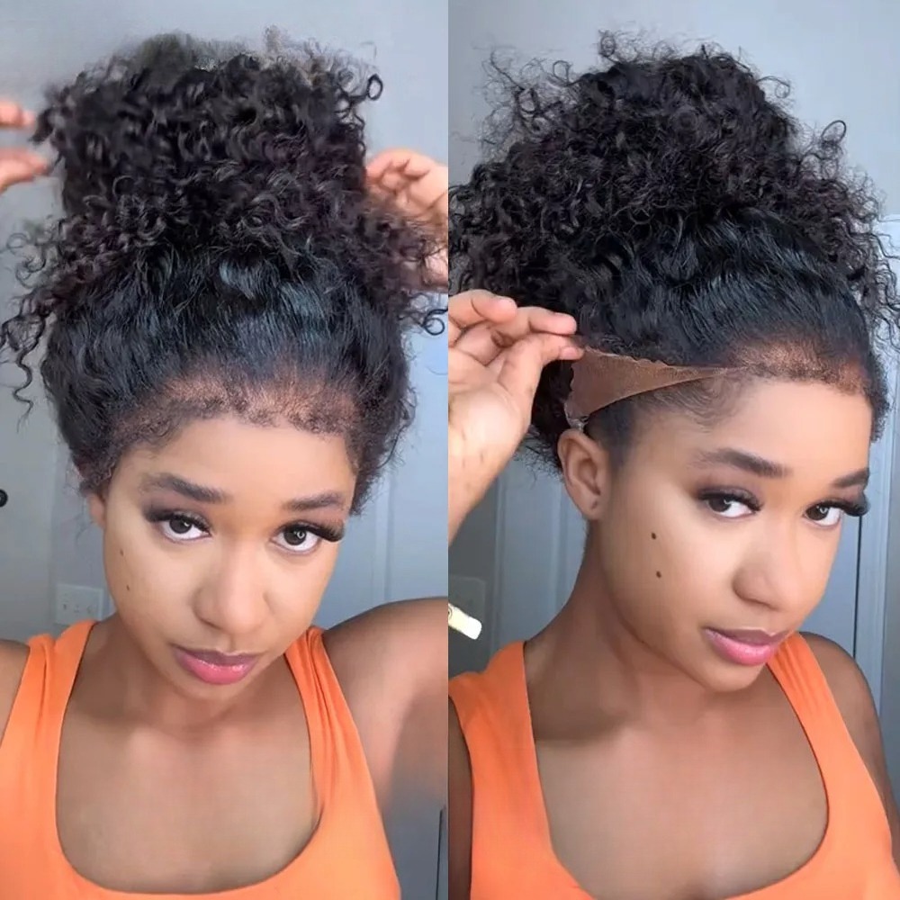 4C kinky Edges Invisible Drawstring 360 Full 13x6 HD Lace Front Wigs Human Hair Wigs With Kinky Curly Wear And Go Around Glueless Wigs Human Hair For  - view 3