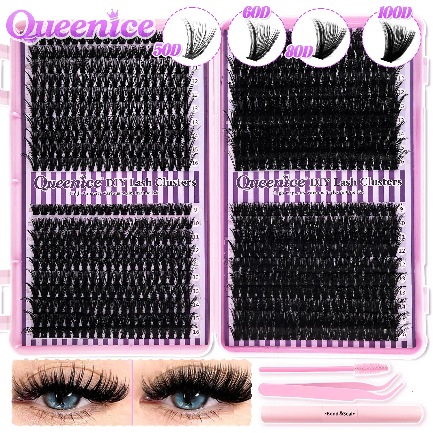 QUEENICE Lashes Cluster DIY Lash Extension Mixed Tray Clusters Eyelashes Fluffy Individual Lashes Cat Eye Lash Extension260716 - view 7