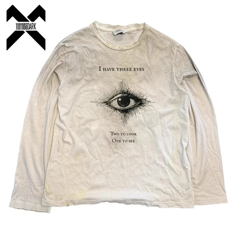 Vintage Washed Long Sleeves T-Shirt 2026 Summer Destroyed Dirty T Shirt Hip Hop Streetwear Cotton Tops Tees 260715 - view 3