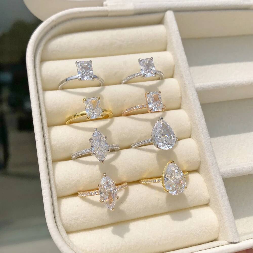 Wedding Rings F Color Crushed Ice Cut Lab CZ Sapphire 18K Gold Plated 925 Sterling Silver Ring Setting Gemstone Party Fine Jewelry Rings Gift For Wome - view 6