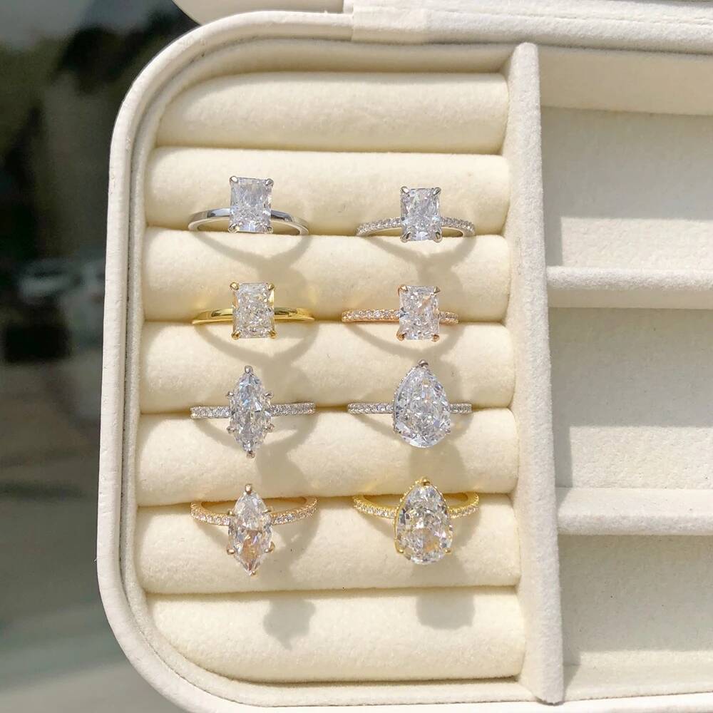 Wedding Rings F Color Crushed Ice Cut Lab CZ Sapphire 18K Gold Plated 925 Sterling Silver Ring Setting Gemstone Party Fine Jewelry Rings Gift For Wome - view 5