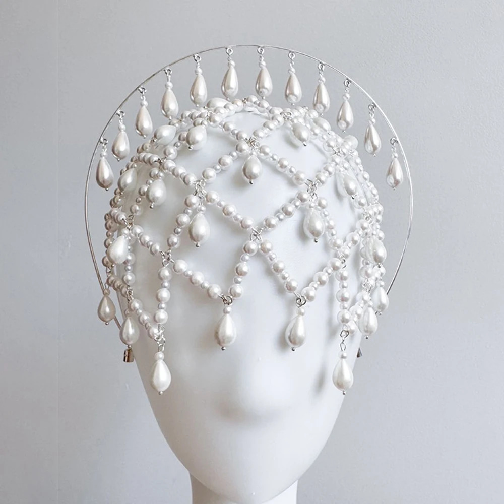 Bridal Water Drop Forehead Headband Hat Princess Hair Accessories INS Fashion Mesh Rhinestone Head Chain Cap Wedding for Women 260715 - view 4