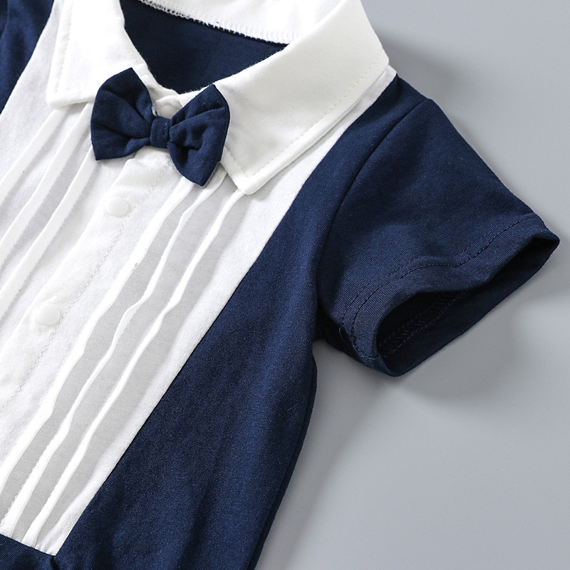Gentleman Tuxedo Baby Boy Bodysuit, Bow Tie Formal Short Sleeve Infant Romper for Party Baptism - view 5