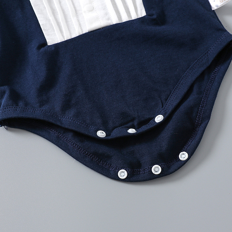 Gentleman Tuxedo Baby Boy Bodysuit, Bow Tie Formal Short Sleeve Infant Romper for Party Baptism - view 6
