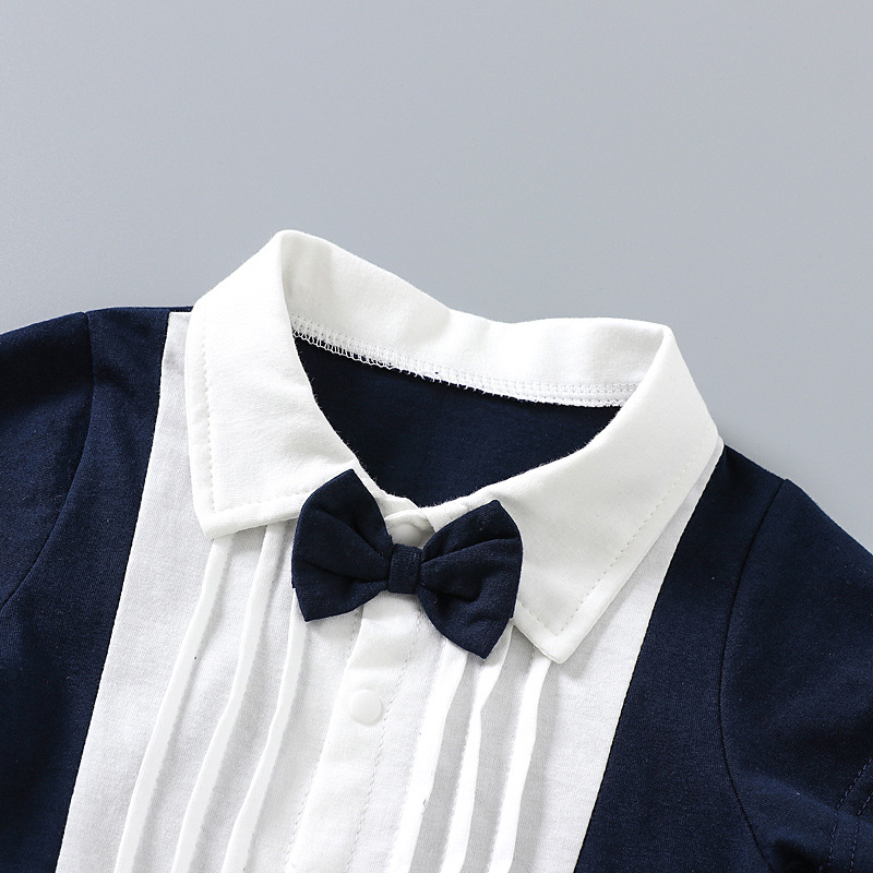 Gentleman Tuxedo Baby Boy Bodysuit, Bow Tie Formal Short Sleeve Infant Romper for Party Baptism - view 4
