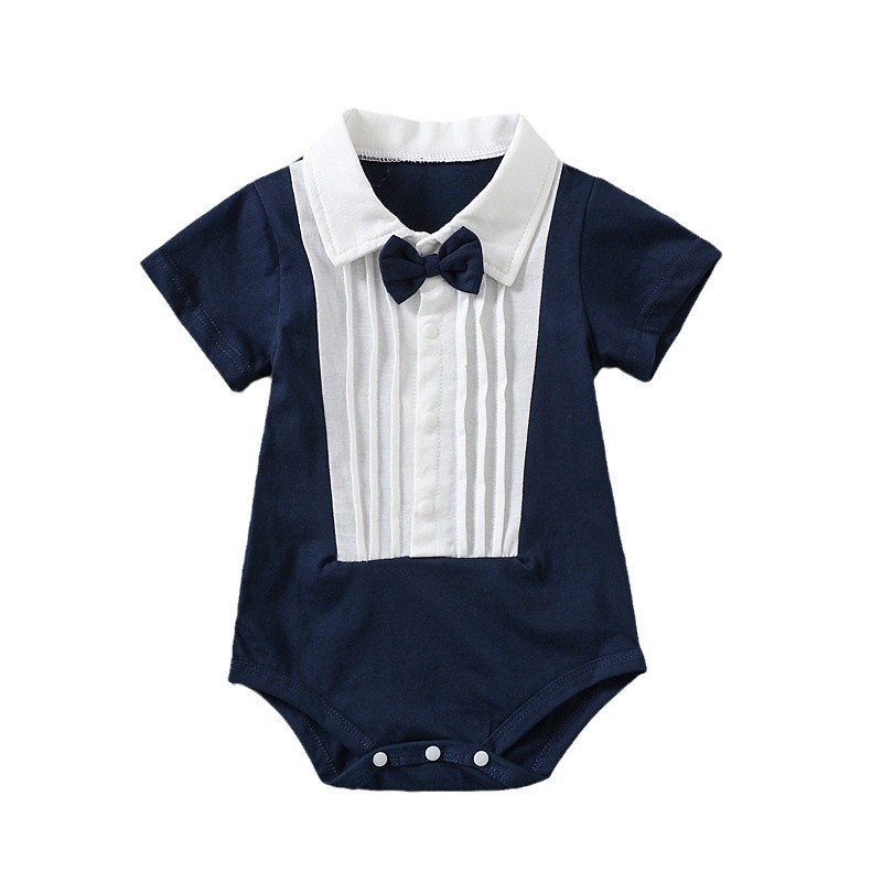 Gentleman Tuxedo Baby Boy Bodysuit, Bow Tie Formal Short Sleeve Infant Romper for Party Baptism - view 7