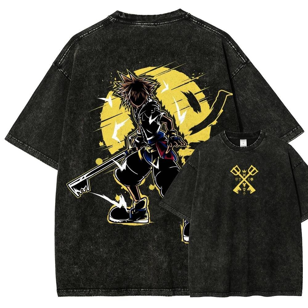 Hot Anime Kingdom Hearts New Model T-shirt Oversized personality Clothes Unisex Year round clothing Washed Retro Fashion 26Y0716 - view 3