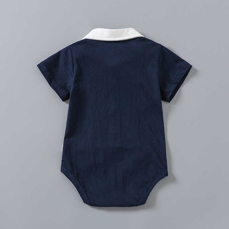 Gentleman Tuxedo Baby Boy Bodysuit, Bow Tie Formal Short Sleeve Infant Romper for Party Baptism - view 3