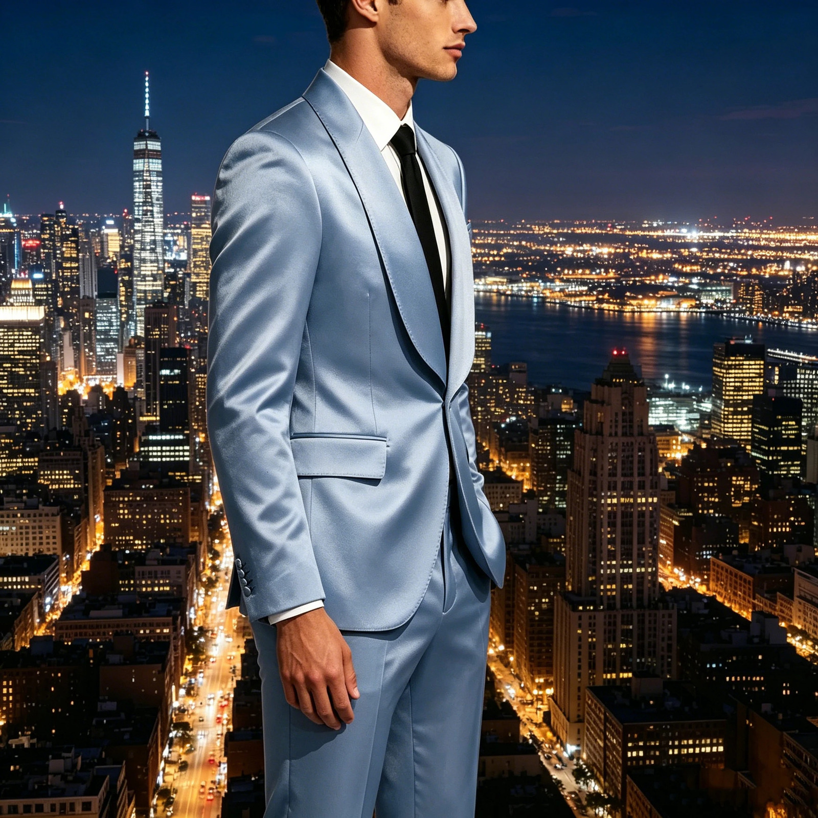 y Mens Satin Tuxedo Suit Shawl Lapel Slim Fit 2-Piece Blazer Pants Set Formal Business Casual Jacket Coat for Wedding 260715 - view 7