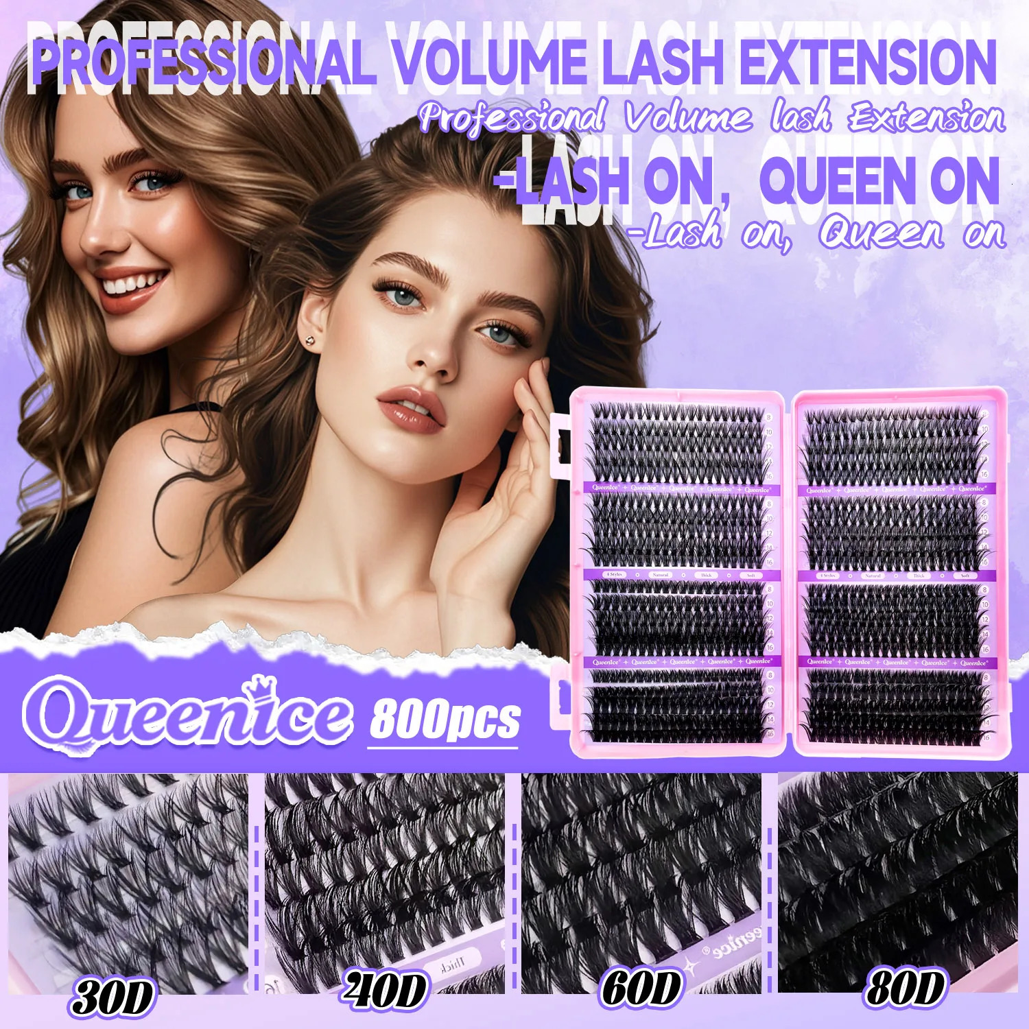 QUEENICE Lashes Cluster DIY Lash Extension Mixed Tray Clusters Eyelashes Fluffy Individual Lashes Cat Eye Lash Extension260716 - view 5