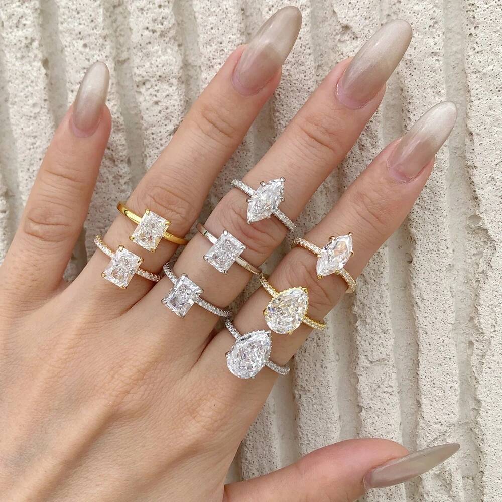 Wedding Rings F Color Crushed Ice Cut Lab CZ Sapphire 18K Gold Plated 925 Sterling Silver Ring Setting Gemstone Party Fine Jewelry Rings Gift For Wome - view 4