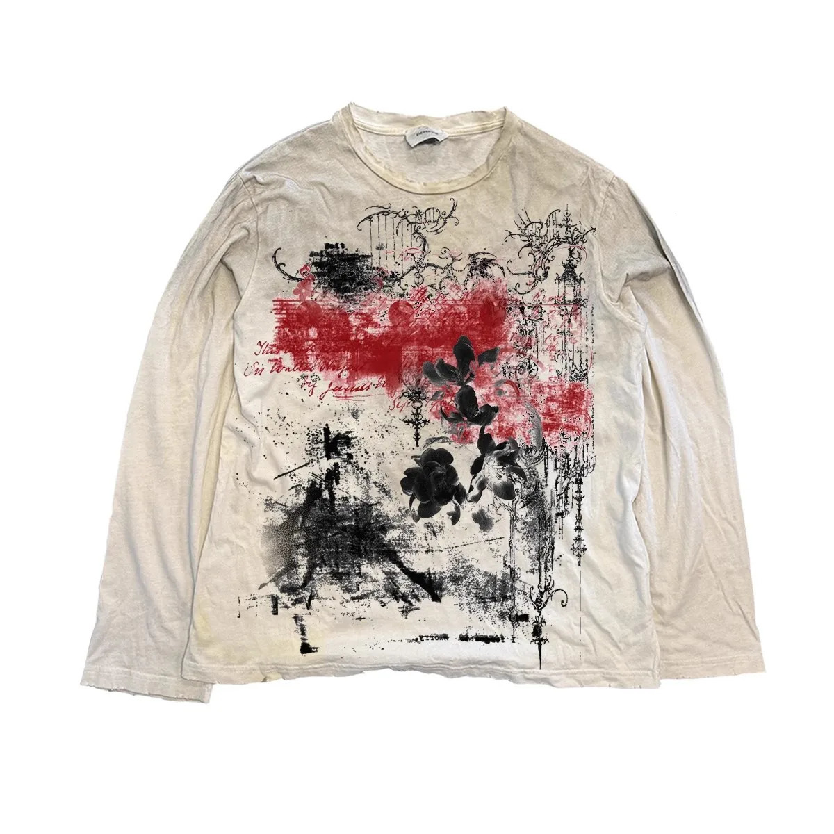 Vintage Washed Long Sleeves T-Shirt 2026 Summer Destroyed Dirty T Shirt Hip Hop Streetwear Cotton Tops Tees 260715 - view 4
