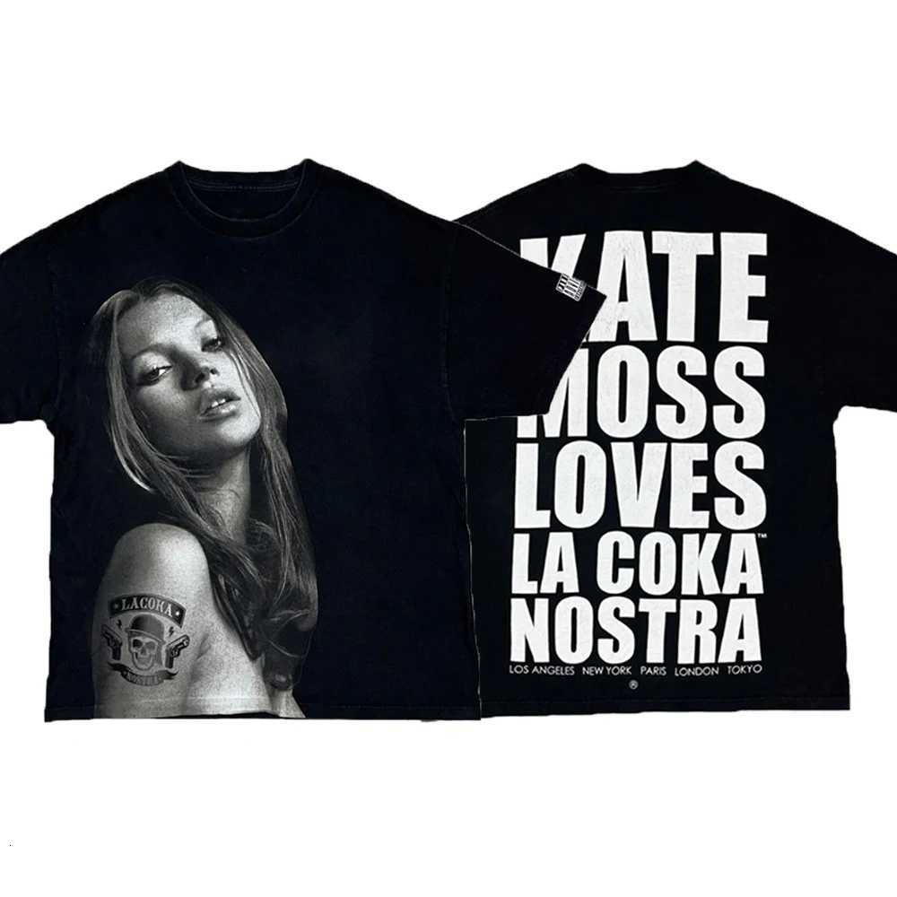 Printed Pattern Kate Cotton Moss Short Sleeve T-shirt Casual Fashion T-shirt Men Women Harajuku Retro T-shirts Unisex Y2k Tops J260715