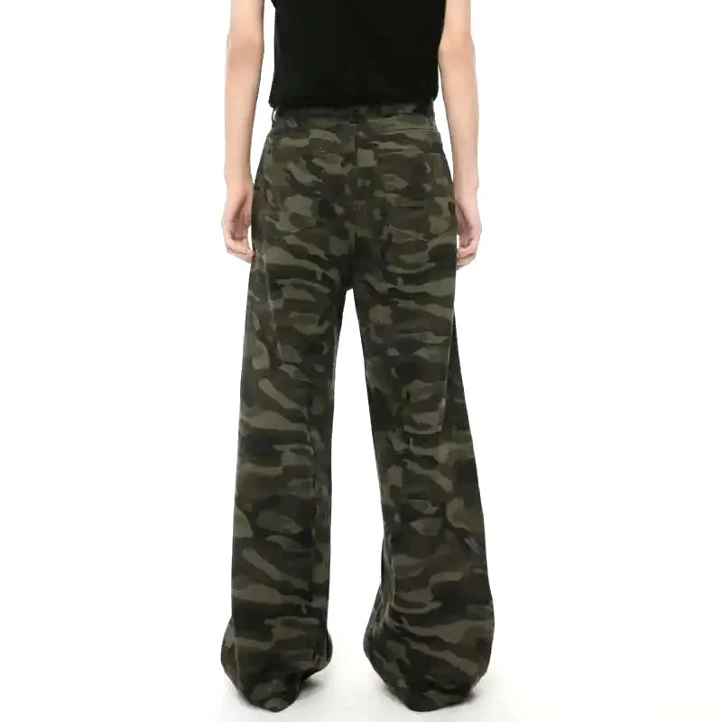 IEFB Vintage Camouflage Mens Jeans Fashion Washed Casual Wide Leg Denim Pants Autumn Winter Loose Male Trousers Old Blue 9C354 260715CJ - view 5