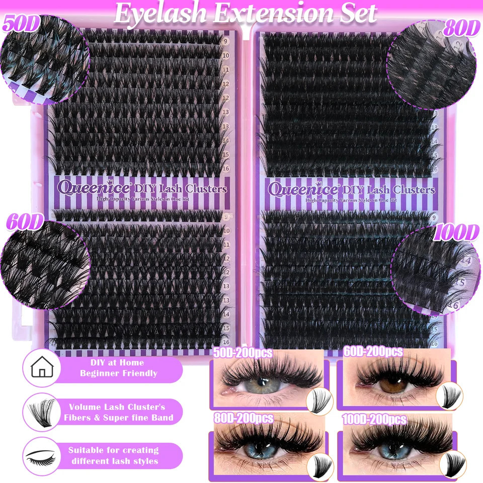 QUEENICE Lashes Cluster DIY Lash Extension Mixed Tray Clusters Eyelashes Fluffy Individual Lashes Cat Eye Lash Extension260716 - view 6