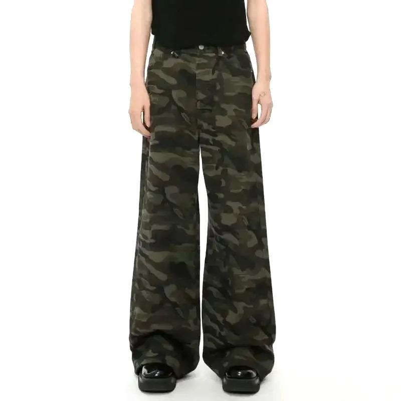 IEFB Vintage Camouflage Mens Jeans Fashion Washed Casual Wide Leg Denim Pants Autumn Winter Loose Male Trousers Old Blue 9C354 260715CJ - view 3
