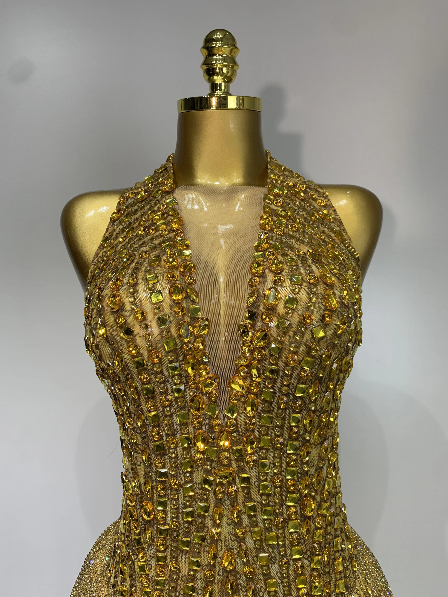 Women Sexy See Through Stretch Bodysuits Birthday Dancer Performance Wear Mesh Rhinestone Nightclub wife Outfit 260715 - view 6