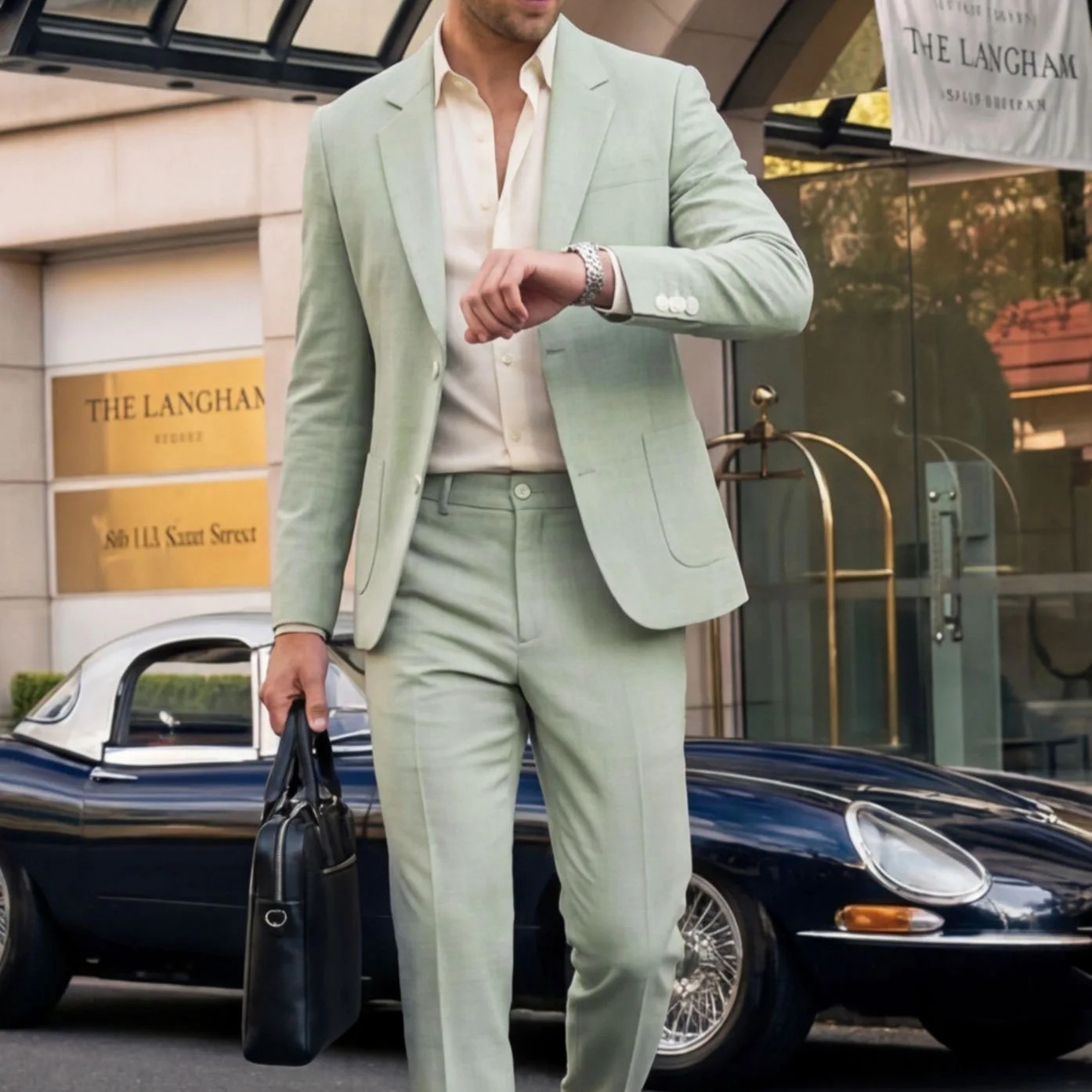 Casual Linen Tuxedo Suits for Men 2 Pieces Blazer and Pants Set Notched Lapel Mens Suit for Wedding Summer Beach Prom Party 260715 - view 3