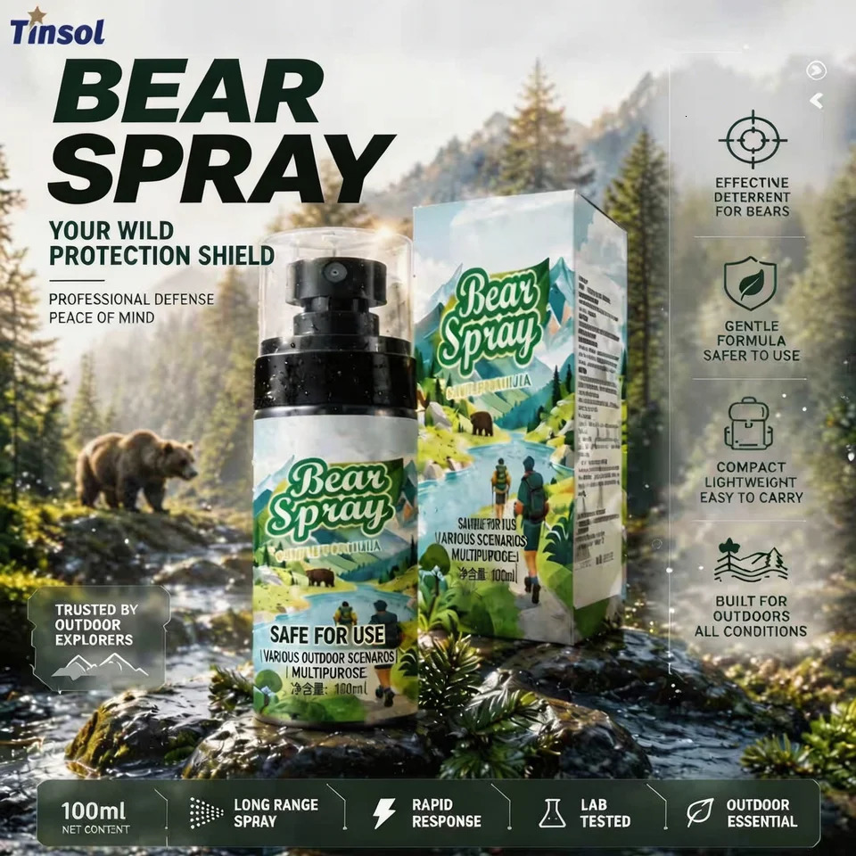 100ml Wildlife Repellent Spray Safety Lock Bear Dog Deterrent Pepper Oil NonLethal Camping Outdoor Hiking Forest Animal Gear 260716