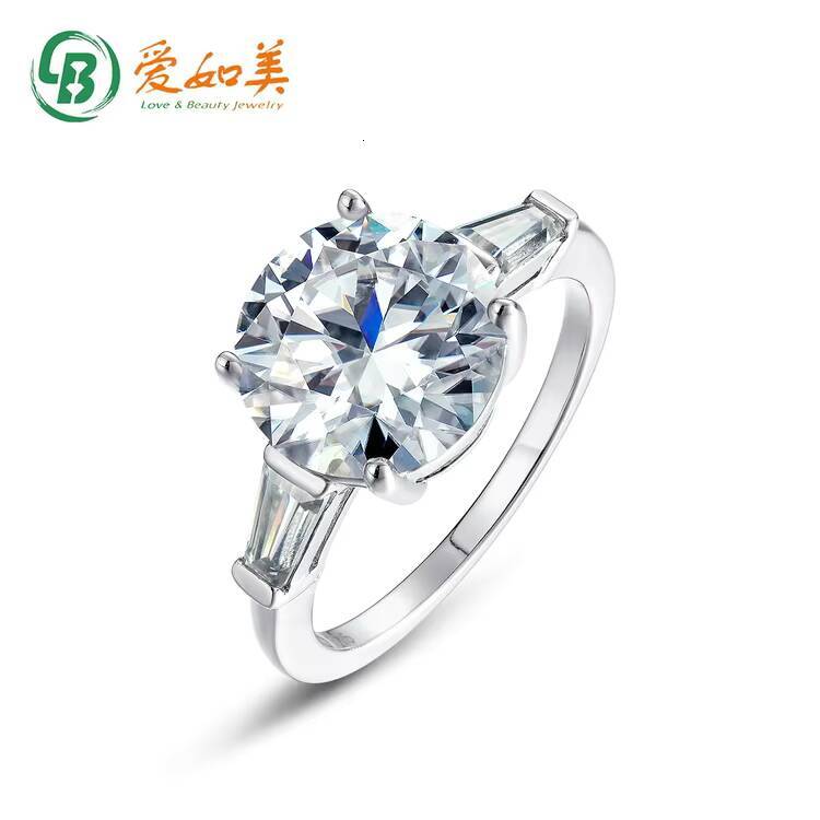 S925 Sterling Silver Round Moissanite Engagement Ring 6 Prong Pav Band Classic Luxury Bridal Wedding Ring for Women - view 5