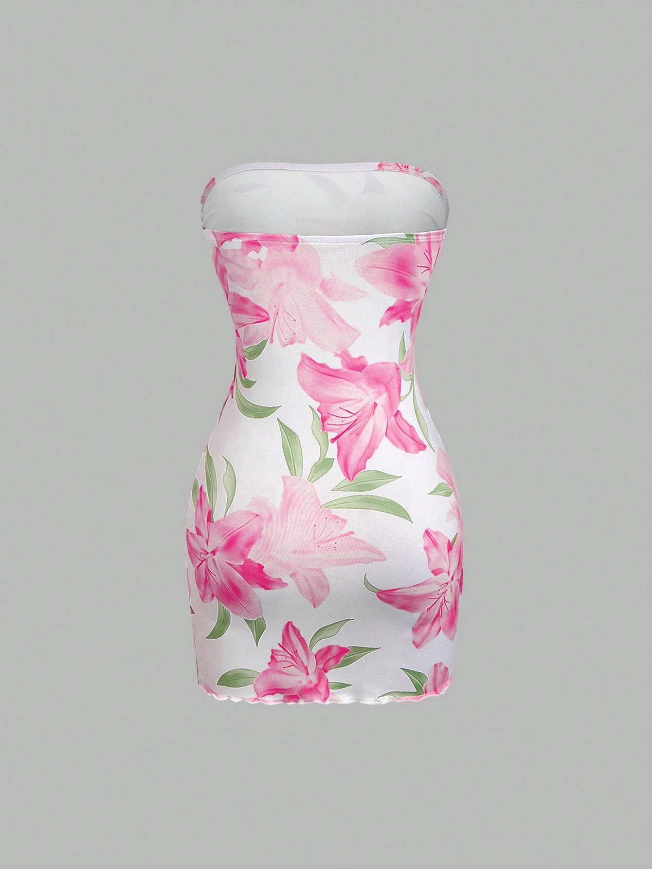 Soft Breeze Lily Print Strapless Short Dress with Waist-Cinching Tie Sexy Date Dress That Hugs the Hips 260716 - view 4