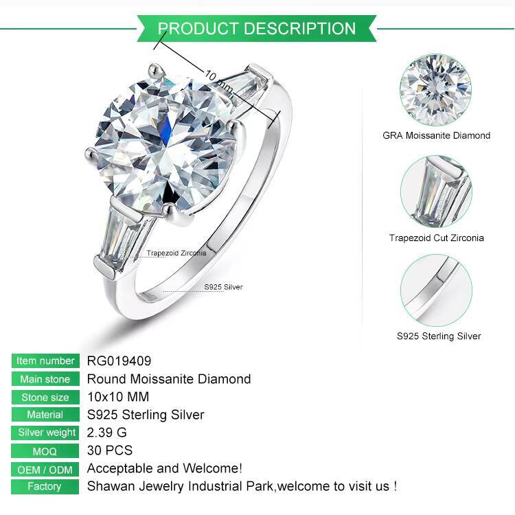 S925 Sterling Silver Round Moissanite Engagement Ring 6 Prong Pav Band Classic Luxury Bridal Wedding Ring for Women - view 3